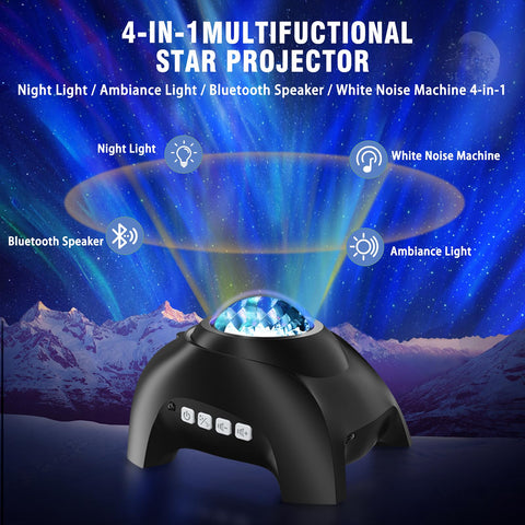 Vinwark Northern Lights projector side view demonstrates versatile placement for cozy, relaxing bedrooms.