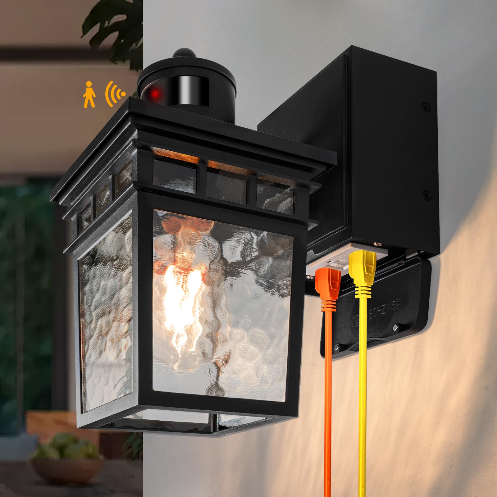 VIOAOEAFA porch light with GFCI outlet on the front view showing safety.