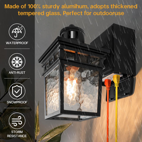 VIOAOEAFA close-up shows dual GFCI outlets for multi-device outdoor use.