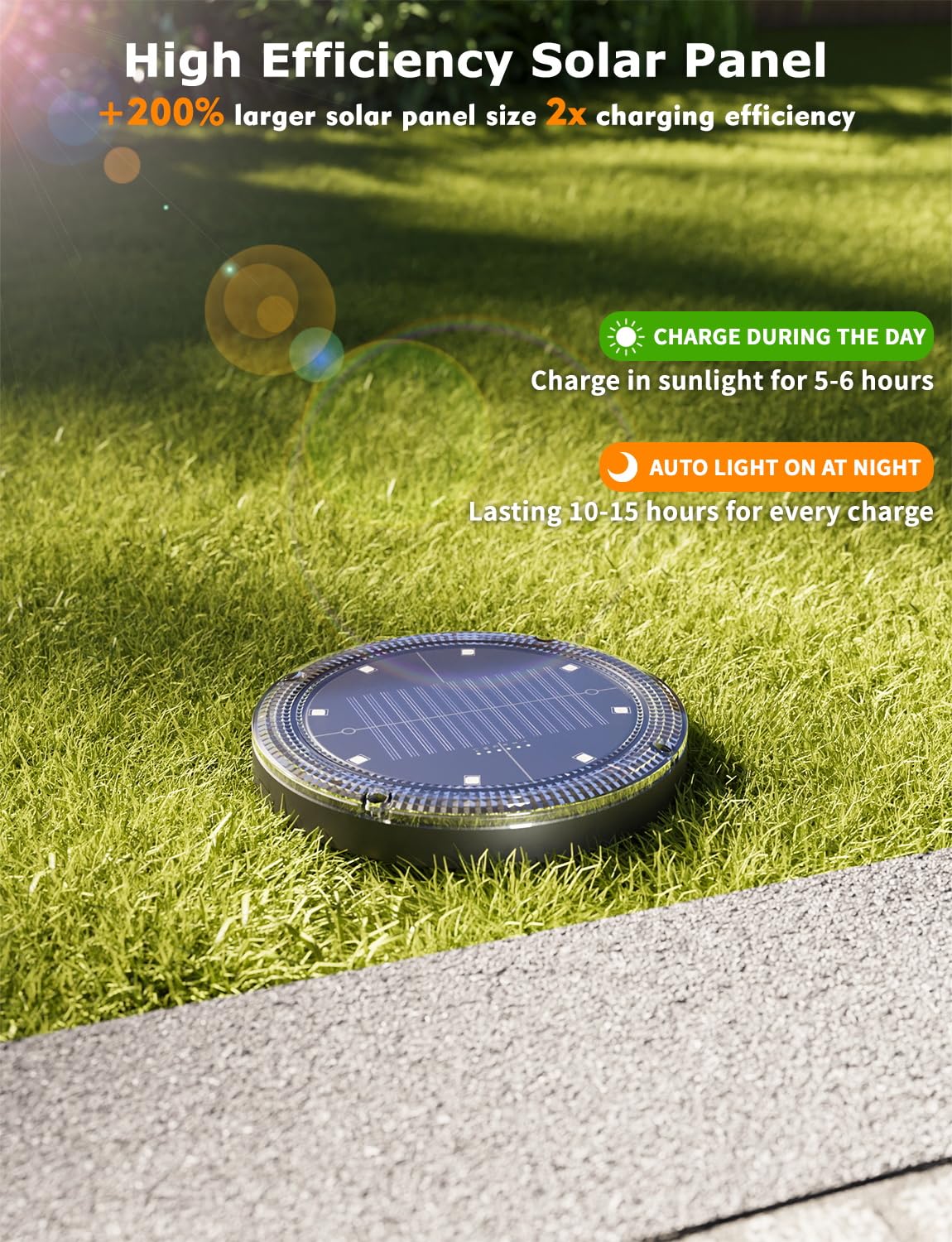 VIODAIM 24-LED ground light provides vivid walkway brightness.