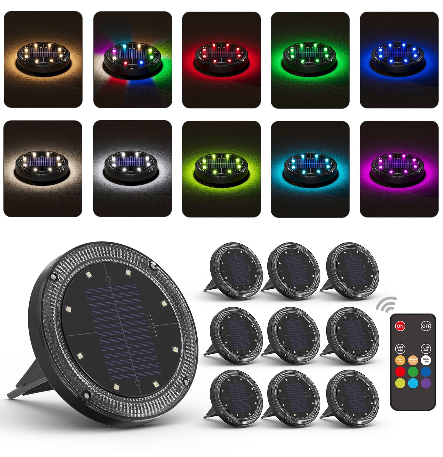 VIODAIM color-changing solar ground light with remote 33ft for elegant pathways.