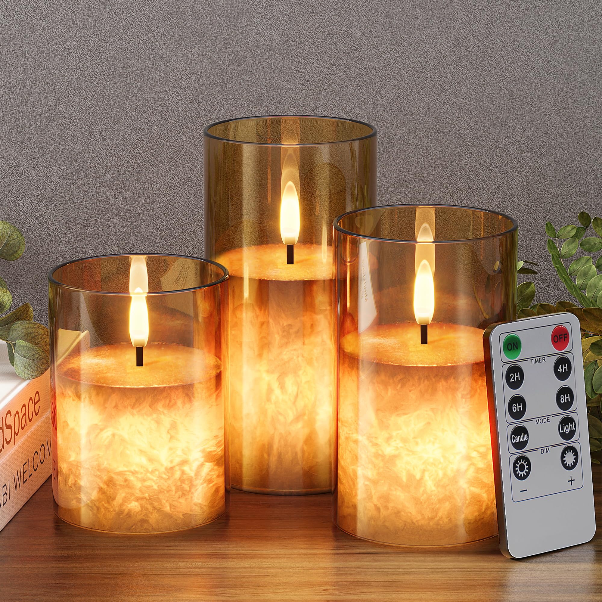 VIODAIM ice crystal real wax glass candle with remote for easy ambiance control