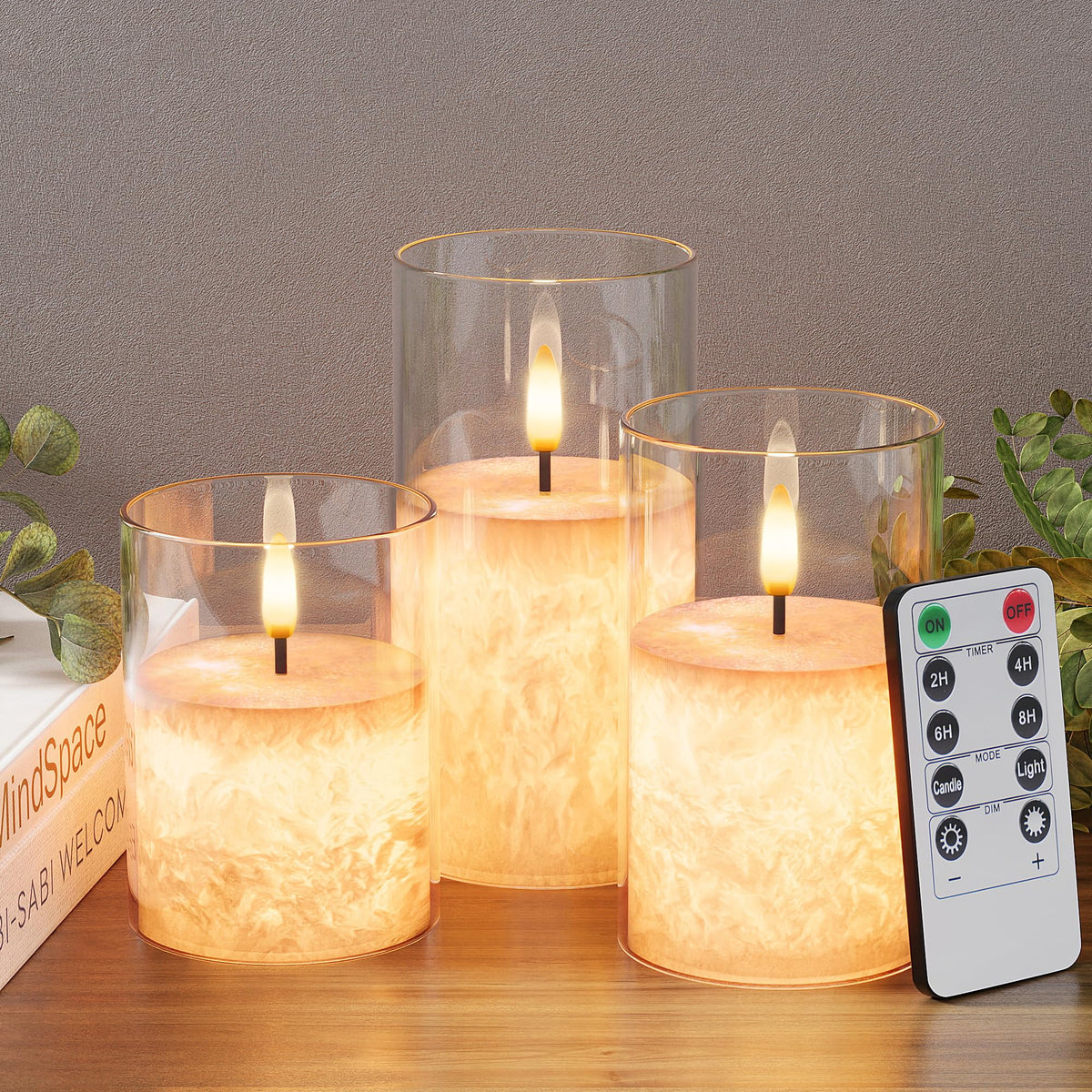 VIODAIM ice crystal glass candle with remote for ambient lighting.