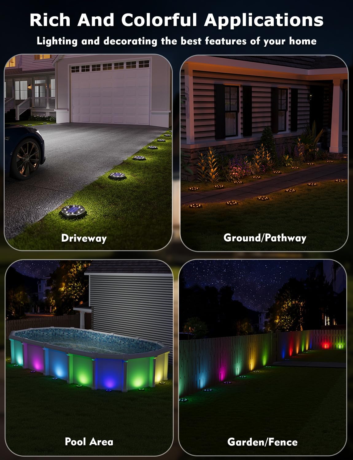 VIODAIM lawn and garden solar light improves driveways and borders.