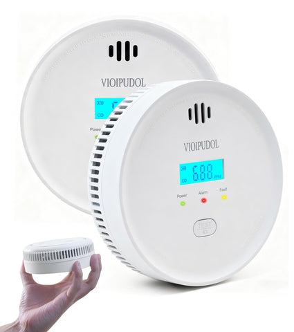 VIOIPUDOL smoke-co detector with digital display shows current status at a glance.