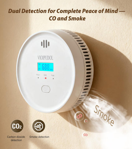 VIOIPUDOL test-silence button enables monthly checks and silence control.