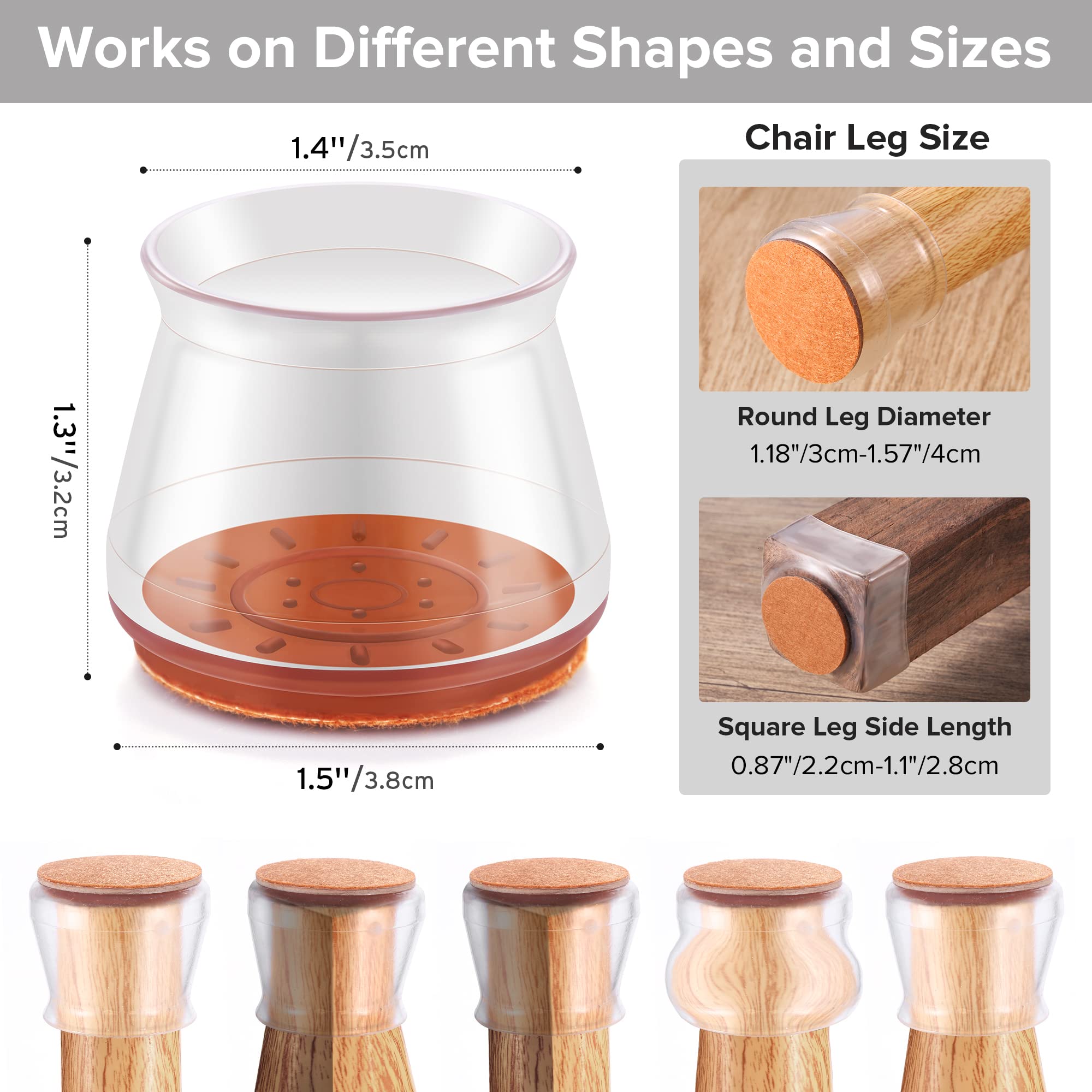 Violibar round-cap chair leg protector, transparent, reduces sliding noise