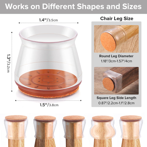 Violibar round-cap chair leg protector, transparent, reduces sliding noise