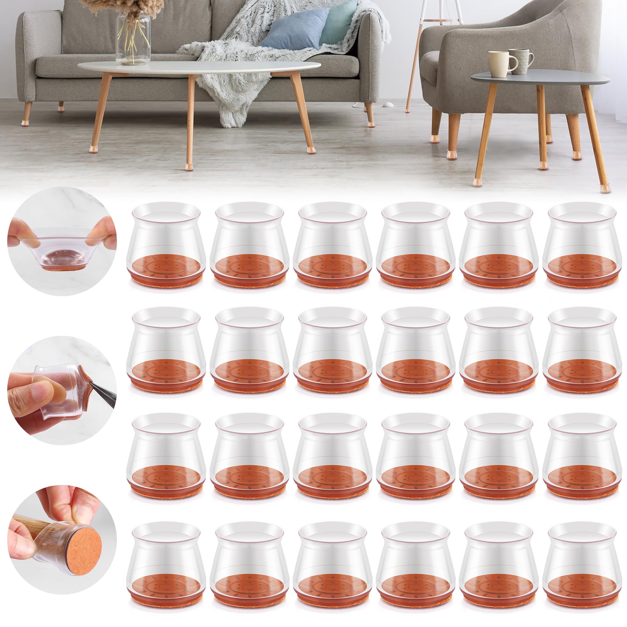 Violibar upgraded silicone chair leg protectors with transparent cap protect hardwood floors