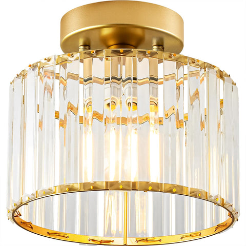 Violoemi crystal gold semi flush mount with crystal edges for elegant hallway lighting
