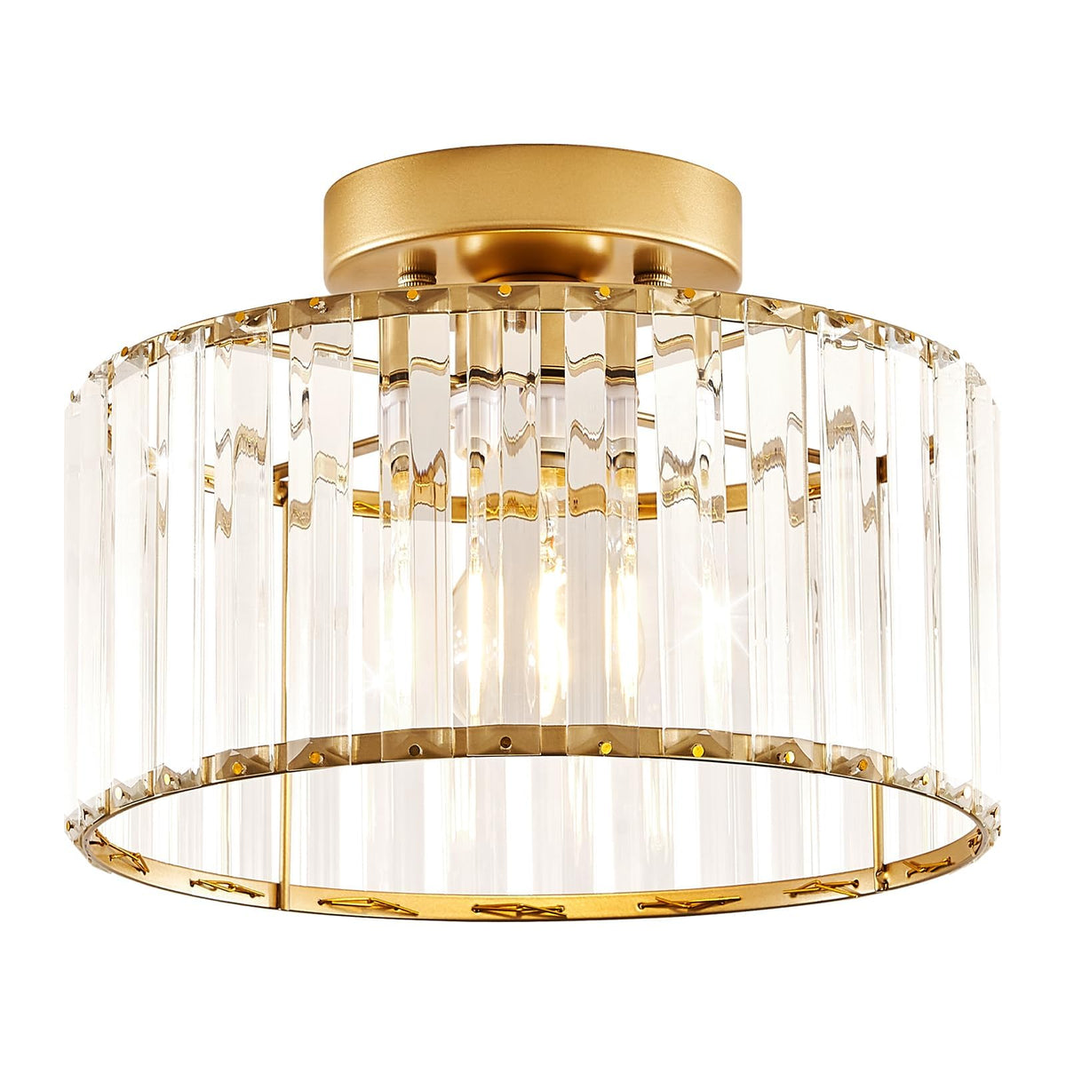 Violoemi crystal gold semi-flush mount closeup with crystal edges for elegant ambiance