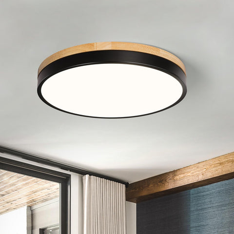 VIOLOEMI round LED flush mount with wood finish delivers bright, natural 4000K light