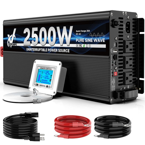 VIOPUMPO 2500W backup system with LCD display shows status during outages