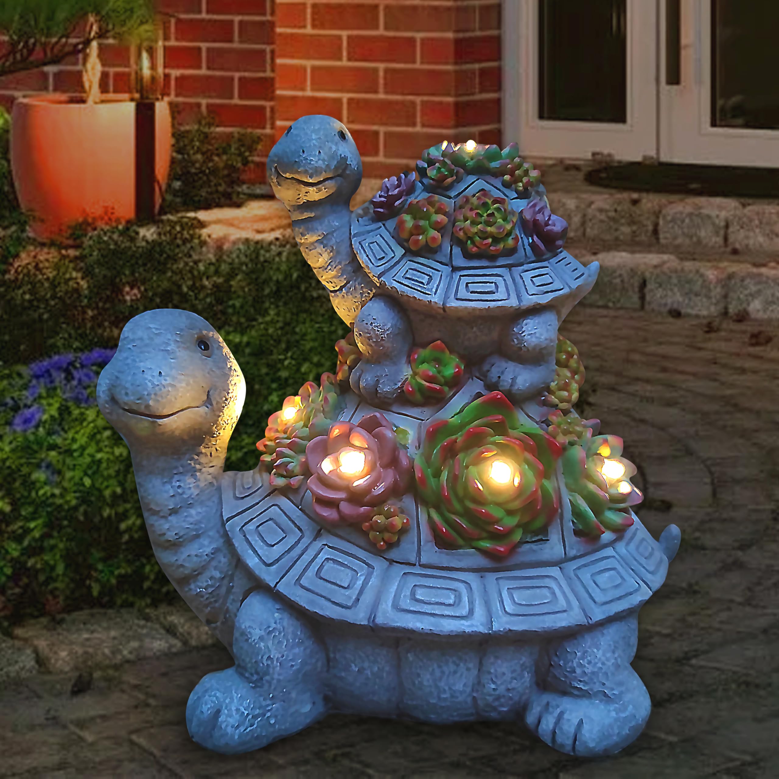 VIOYOUNS turtle solar garden statue front view with weatherproof resin, ideal for outdoor display.