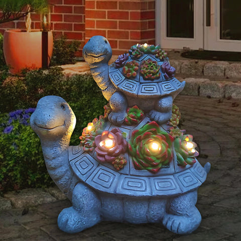 VIOYOUNS turtle solar garden statue front view with weatherproof resin, ideal for outdoor display.