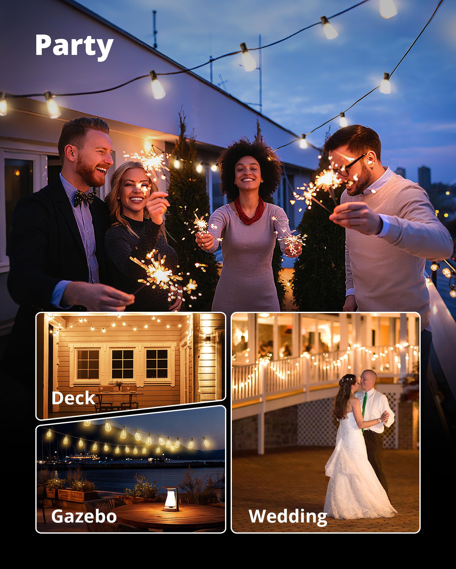 VIPAR warm white 2700K bulbs create inviting outdoor ambiance