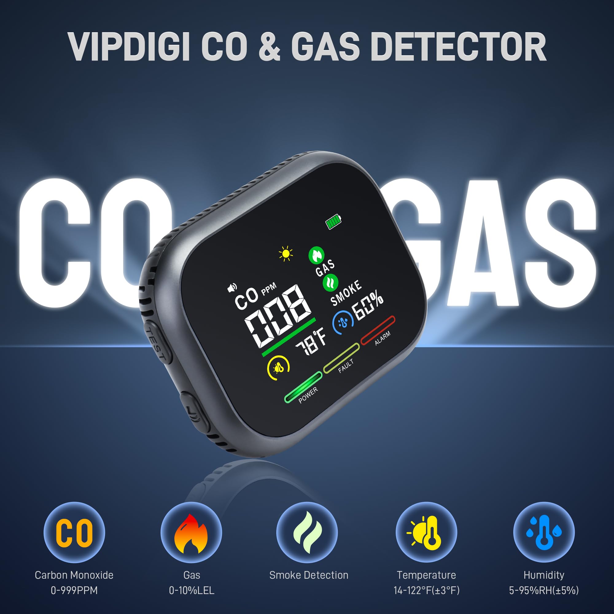 VIPDIGI CO detector LED indicator signaling alert readiness at a glance