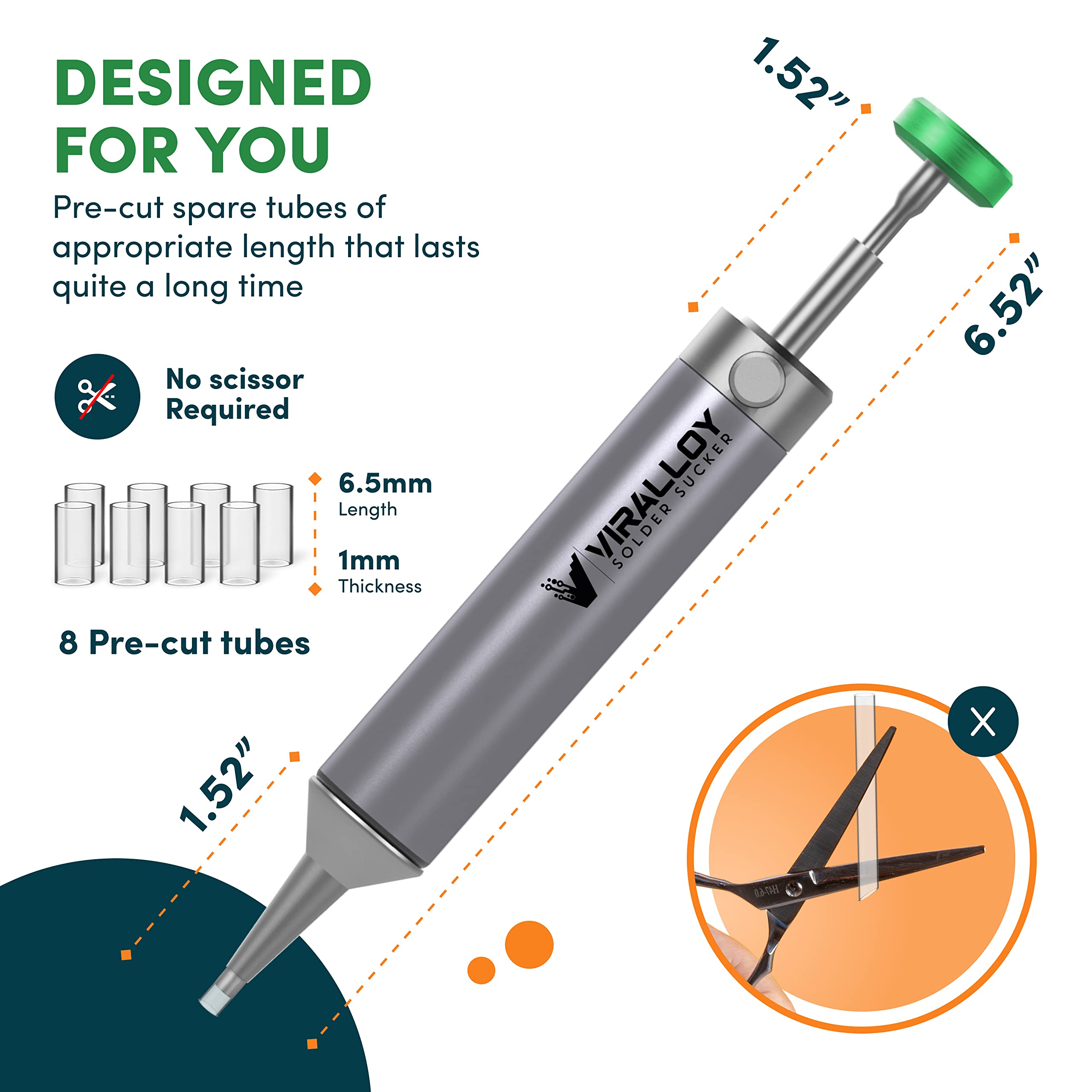 VIRALLOY heat-resistant nozzle withstands up to 350°C for reliable desoldering.