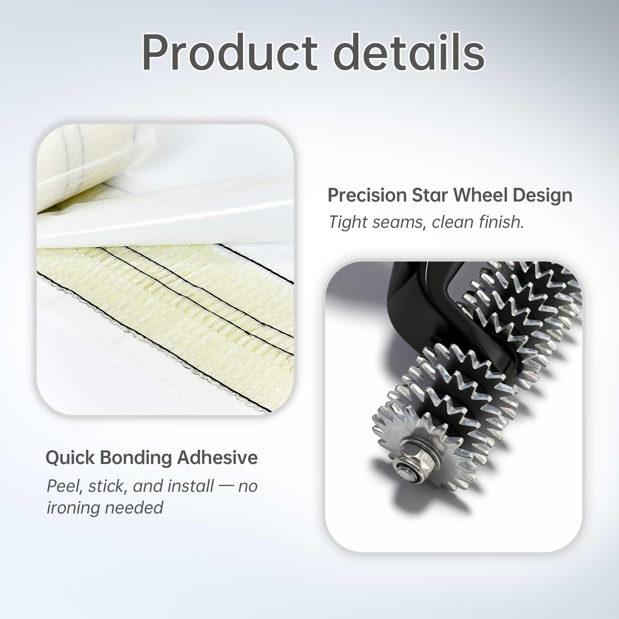 Vironix 5 inch star wheel seam roller distributes pressure evenly along seams