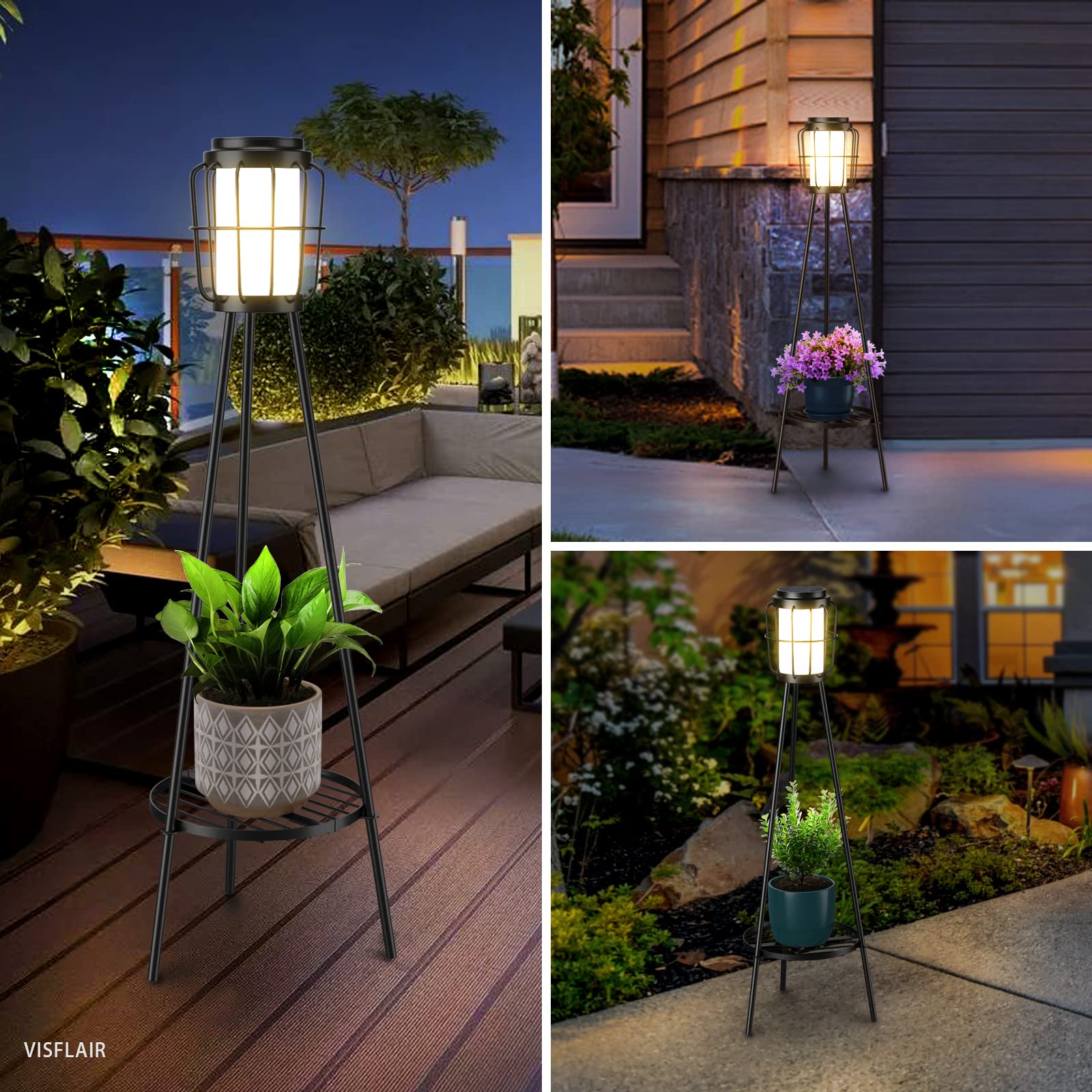 VISFLAIR durable iron frame adds sturdy outdoor lighting decor for evenings.