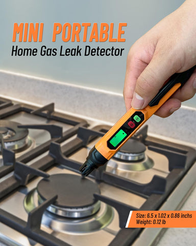 VITITE gas leak detector orange clipped on collar showing portability for RV use