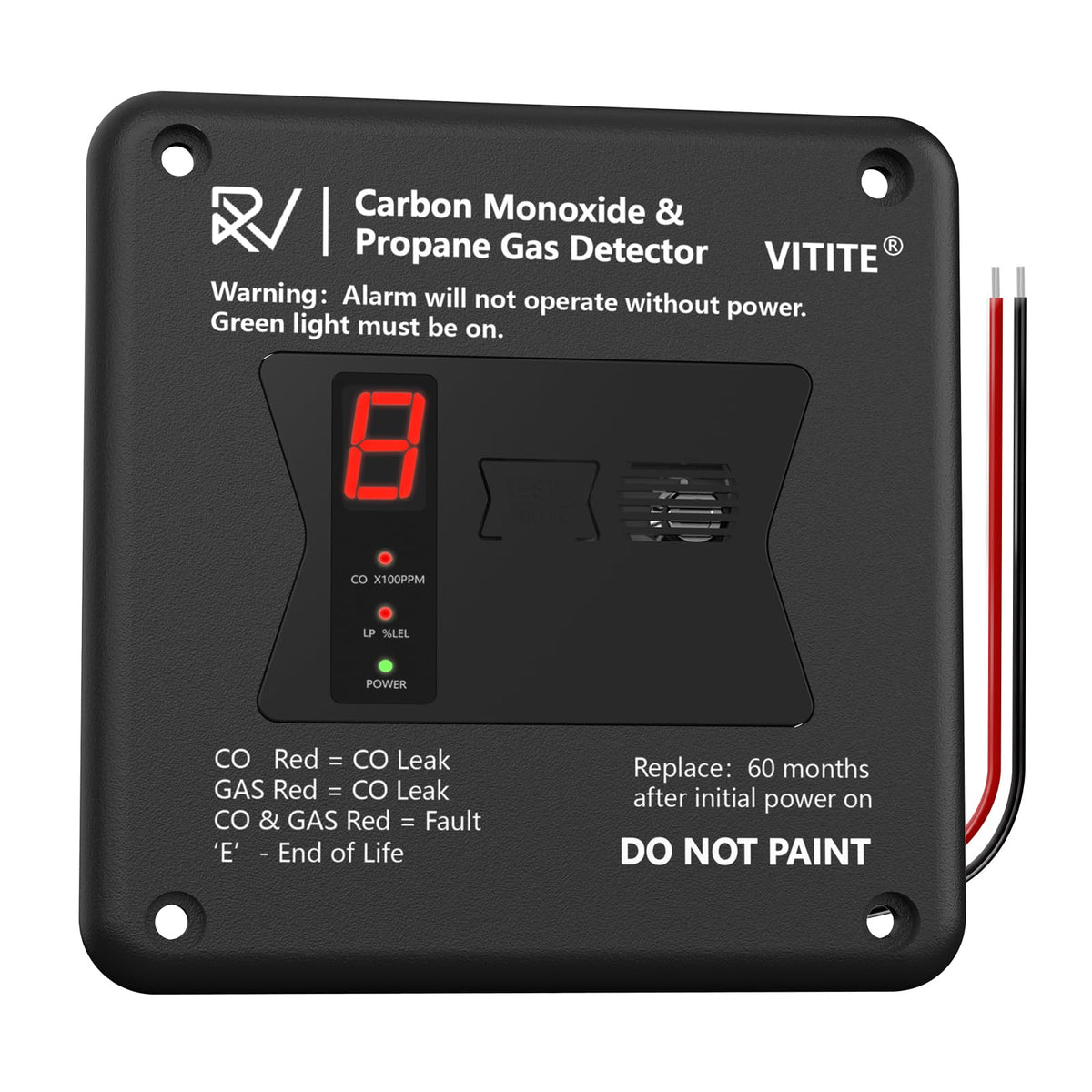 VITITE RV CO/LP detector front view for on-the-road safety.