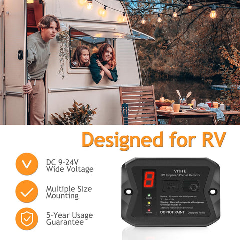 VITITE RV propane detector with 85dB alarm signals a leak clearly.