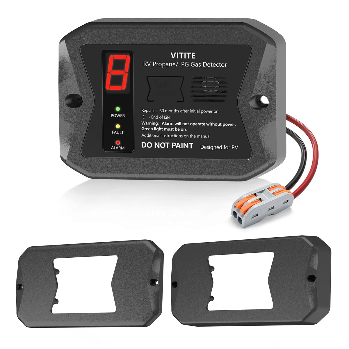 VITITE RV propane detector digital display panel shows real-time readings.