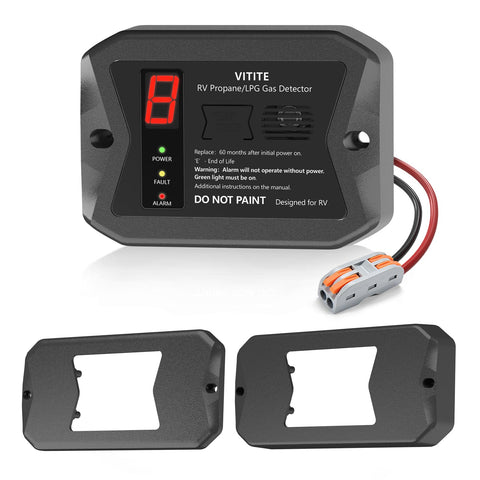 VITITE RV propane detector digital display panel shows real-time readings.