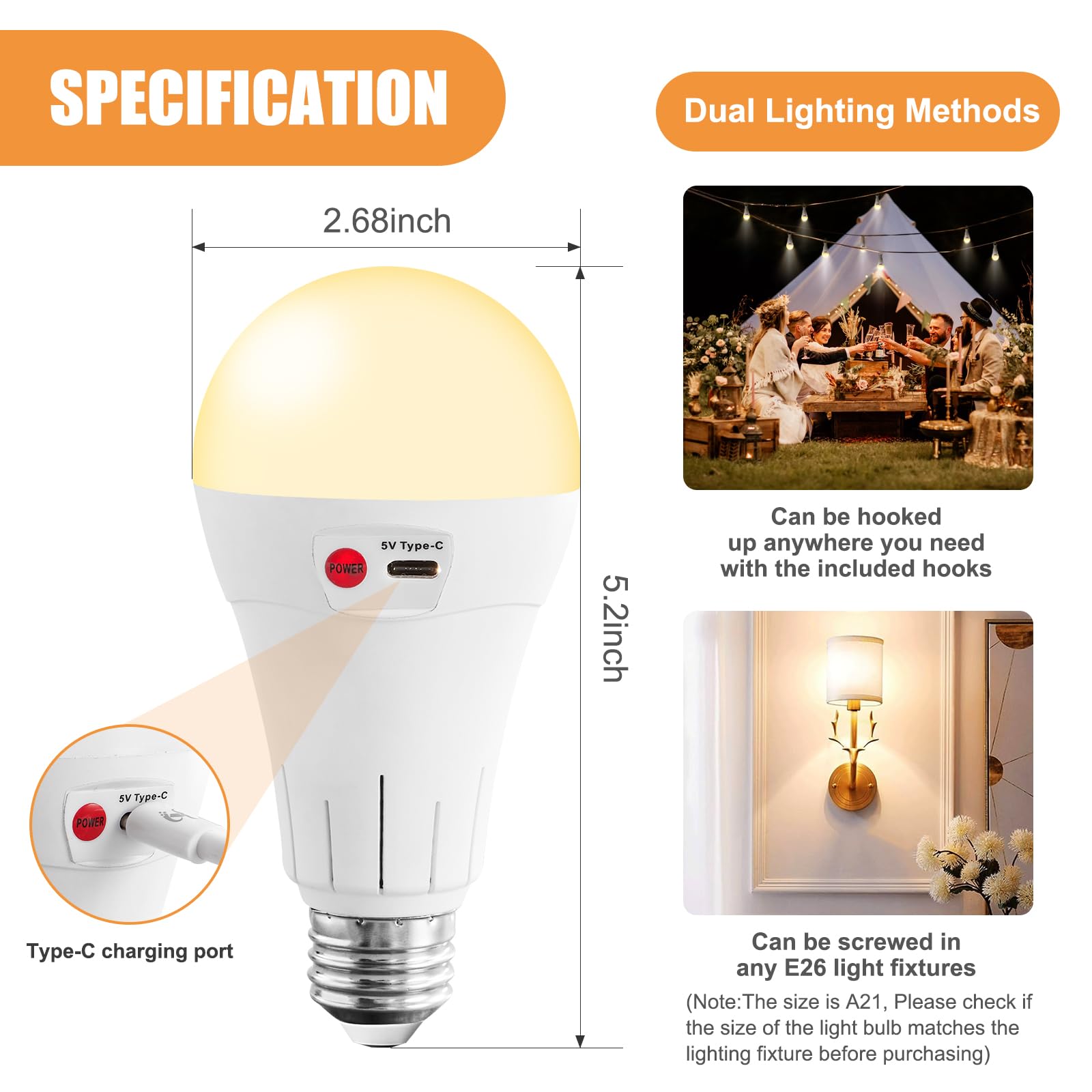 Vitnucrol bulb fits E26 lamps for wide compatibility.
