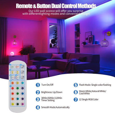 RGB color options on the Vitnucrol sconce for adjustable mood lighting.