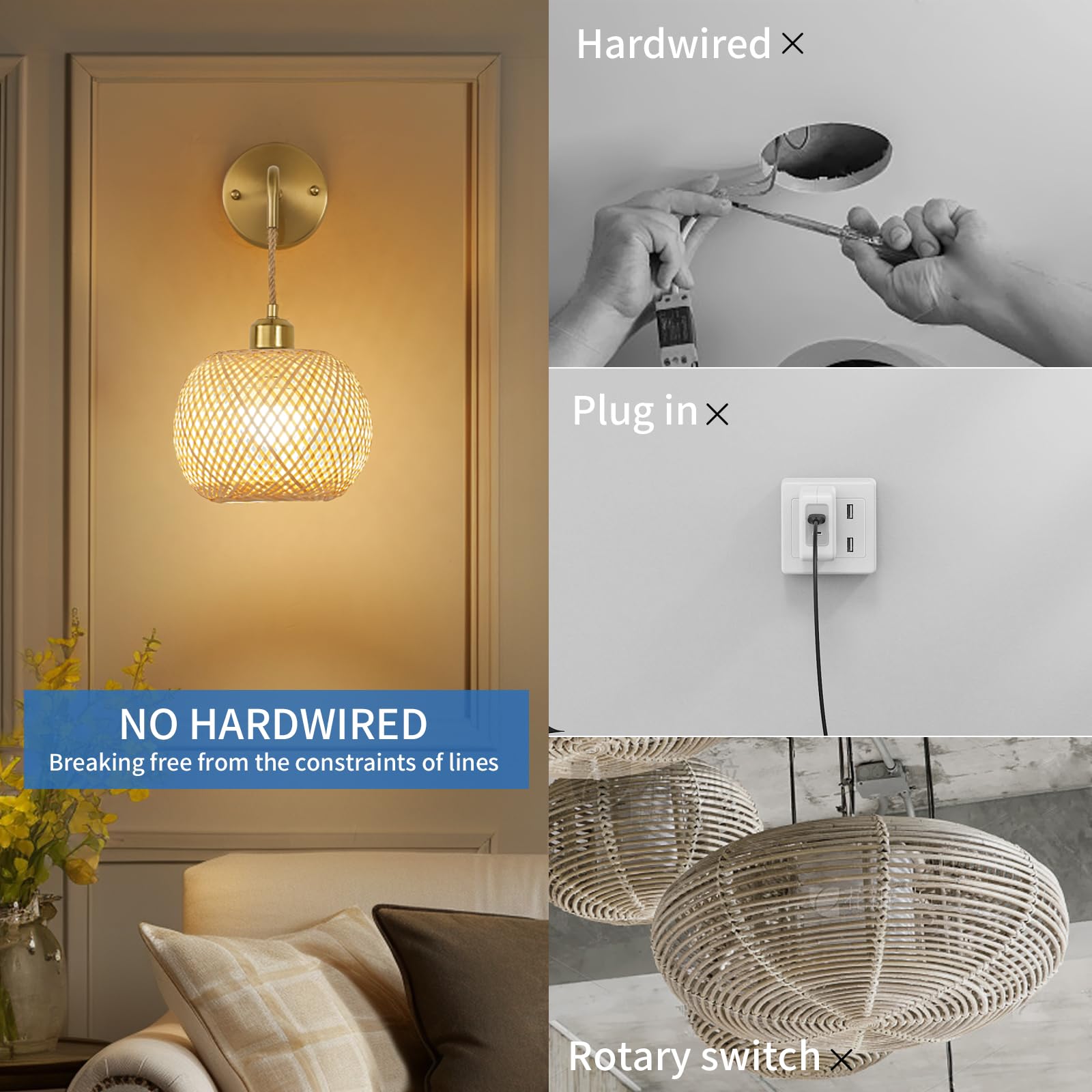 Type-C charging port on the Vitnucrol wall sconce for easy recharging.