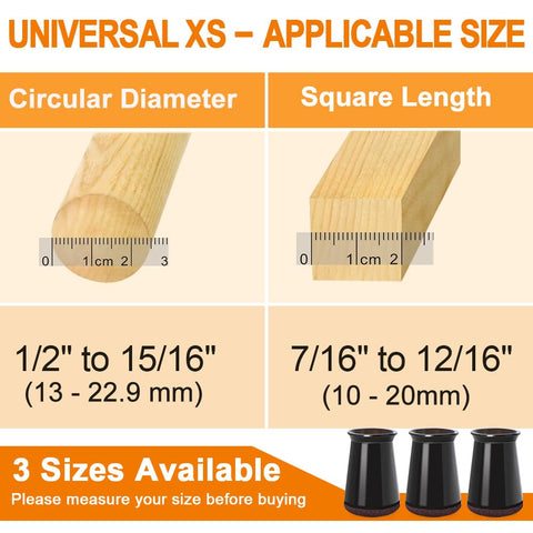 VIUME wide-diameter protectors fit legs from 13 to 22.9 mm without tools.