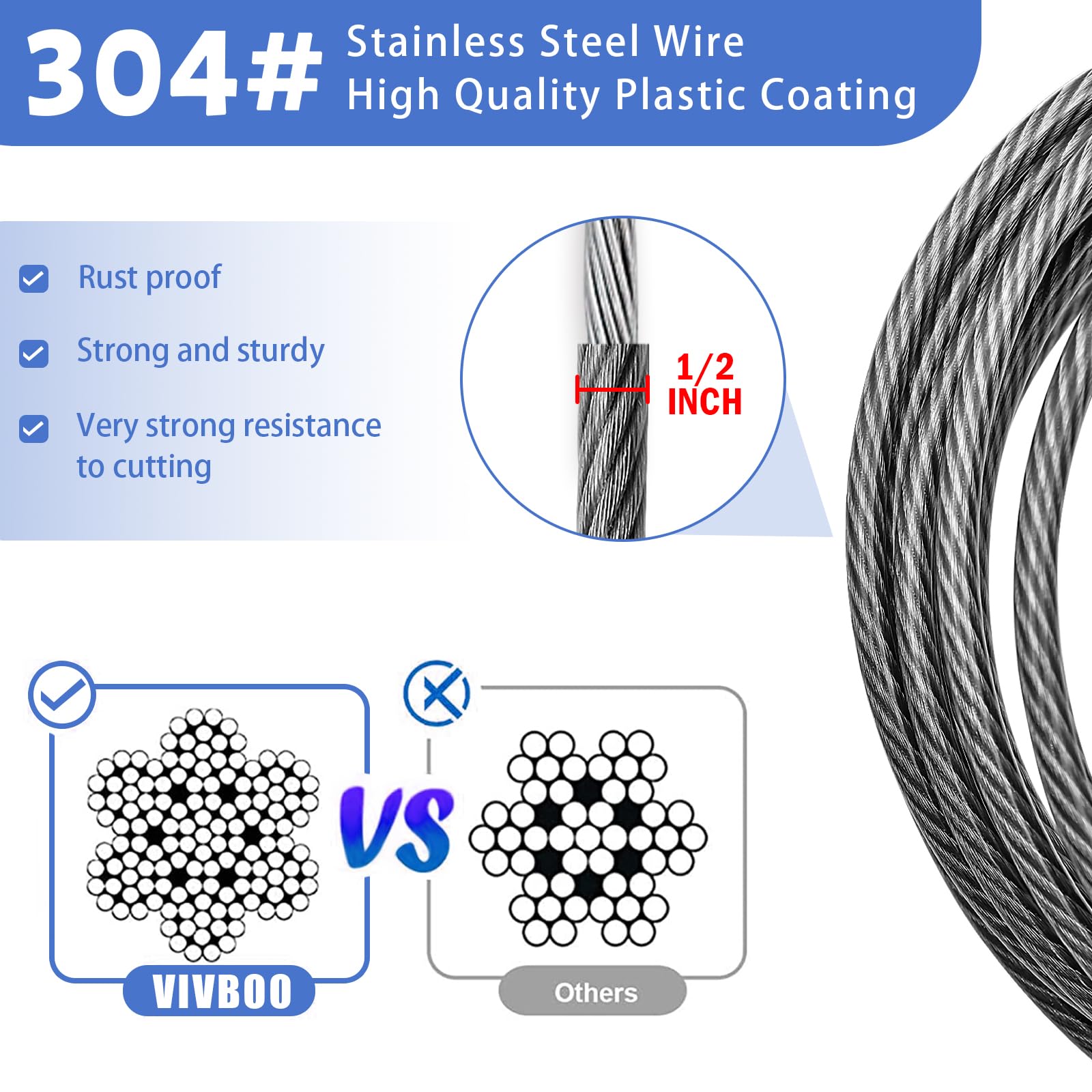 VIVBOO braided steel security cable 8ft for longer reach and protection.