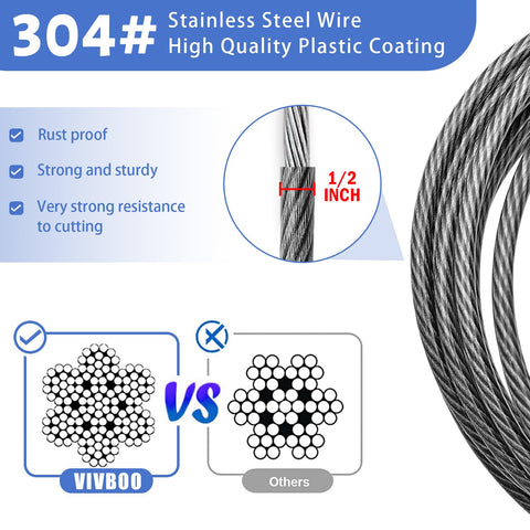 VIVBOO braided steel security cable 8ft for longer reach and protection.