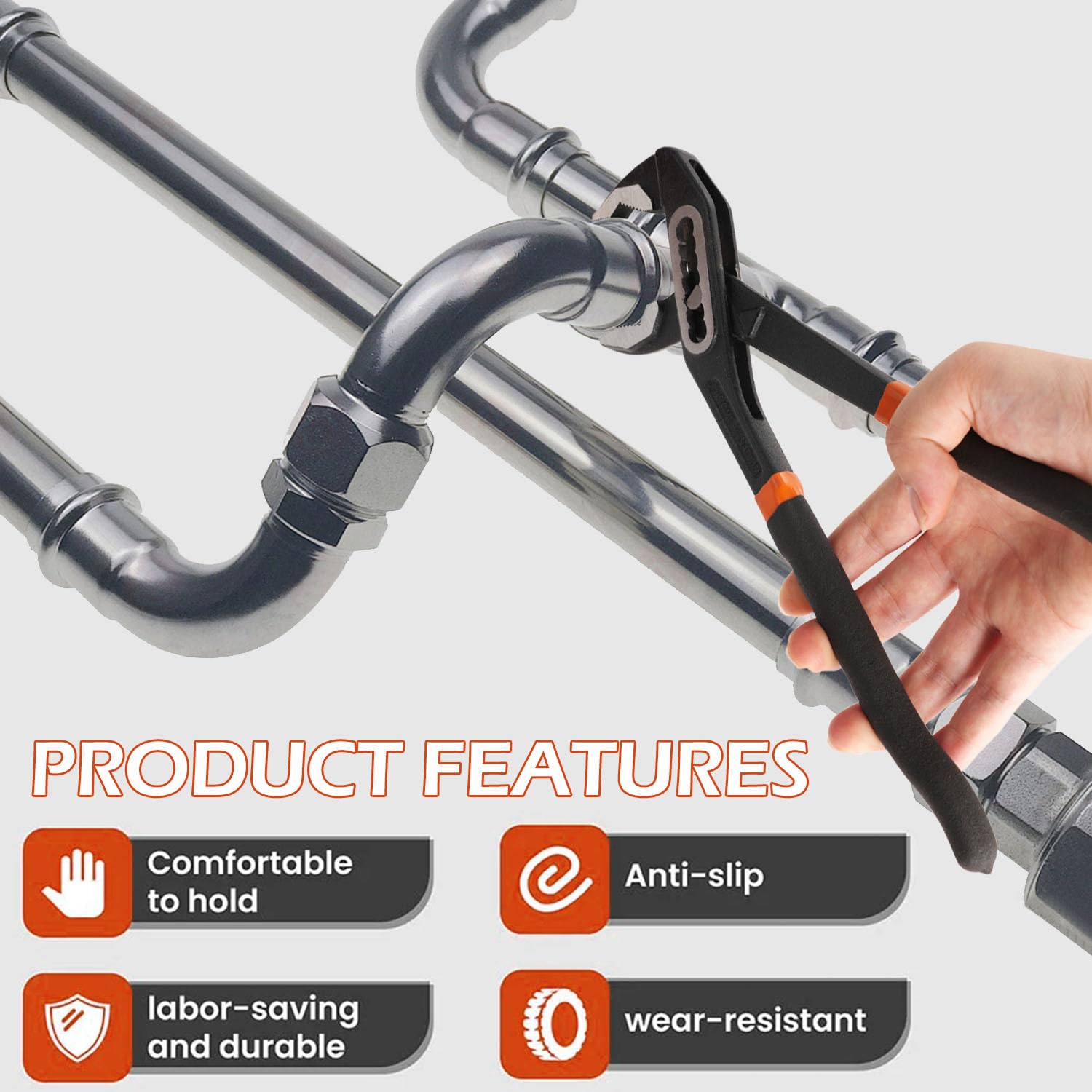 Vivicreate 10-inch pliers close-up emphasizing versatile tightening in home, garage, auto tasks.