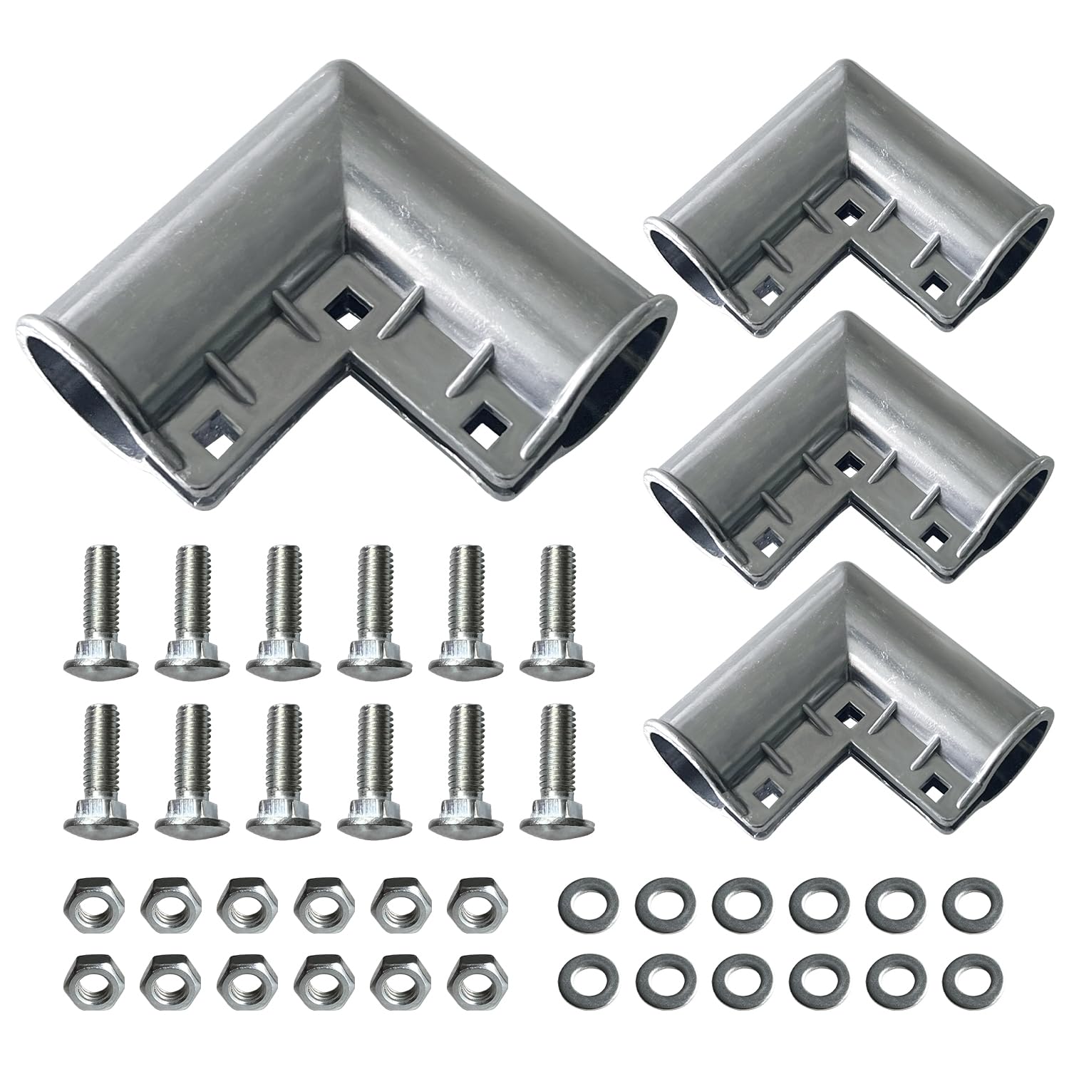 The VIVIDA chain-link gate corner elbow for 1-3/8-inch pipes, with durable aluminum construction.