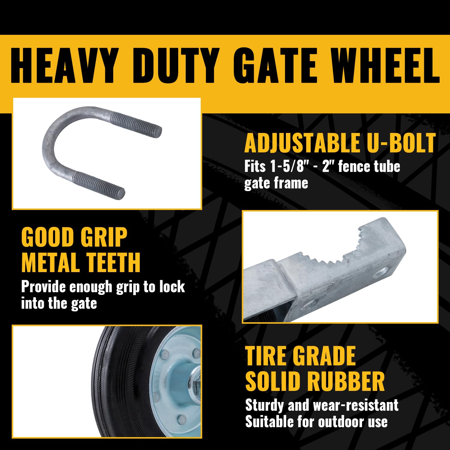 VIVIDA heavy-duty wheel supports up to 500 pounds of gate weight.