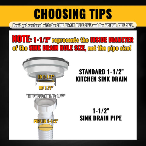 VIVIDA compatible with 1-1/2 and 1-1/4 inch pipes for kitchens or baths