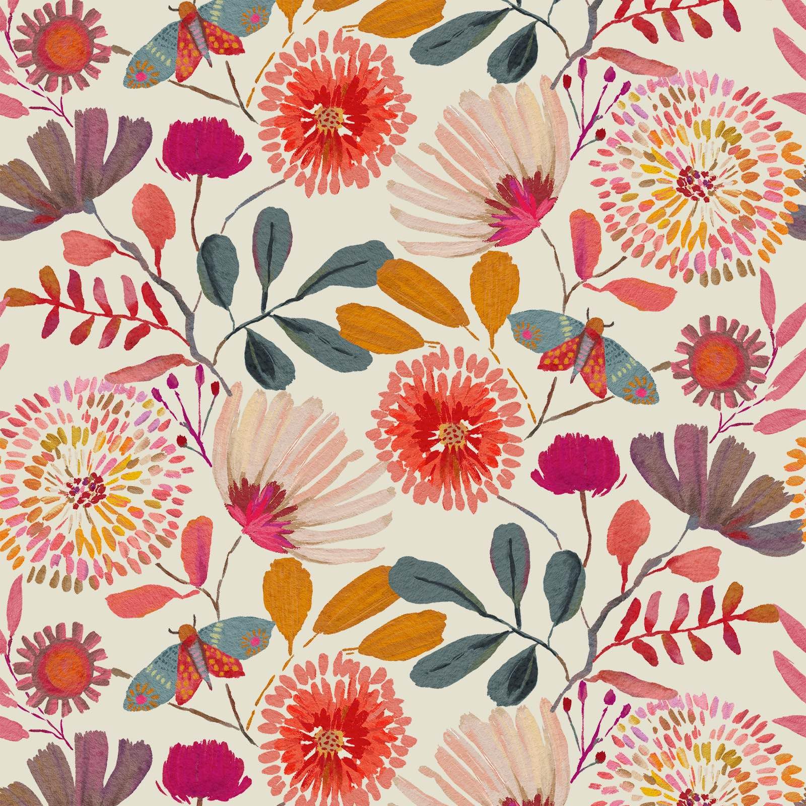 Vividpatch floral wallpaper with peel-and-stick design for quick, damage-free living room refresh.