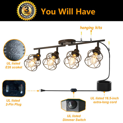 vivihobb 16.5-foot cord and dimming switch for flexible placement