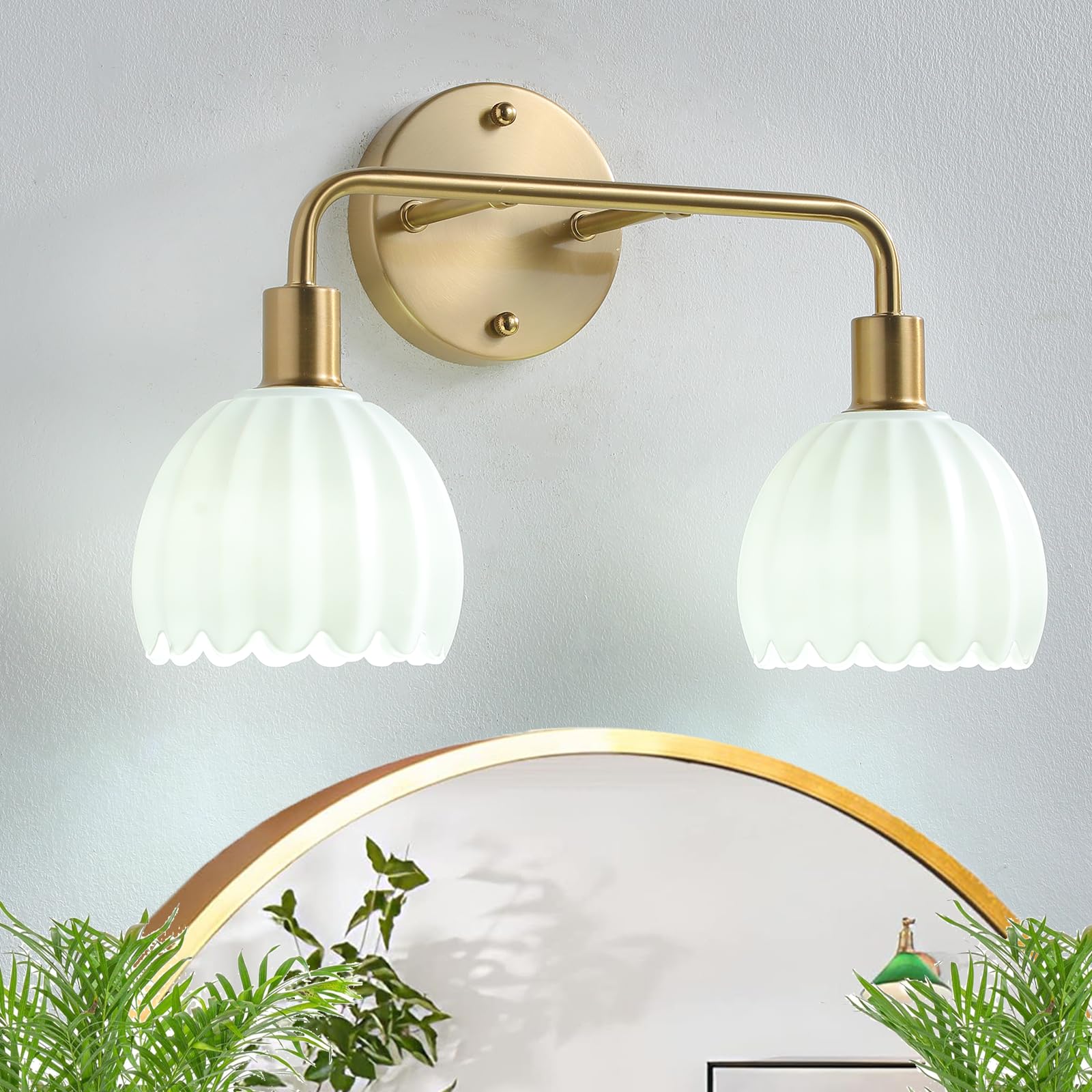 Vivihobb 2-light gold brass vanity light over mirror for bright bathroom