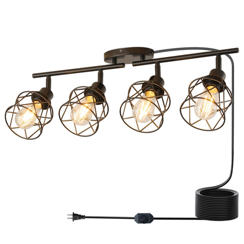 vivihobb dimmable 4-light plug-in ceiling light with sleek black metal and cage shade