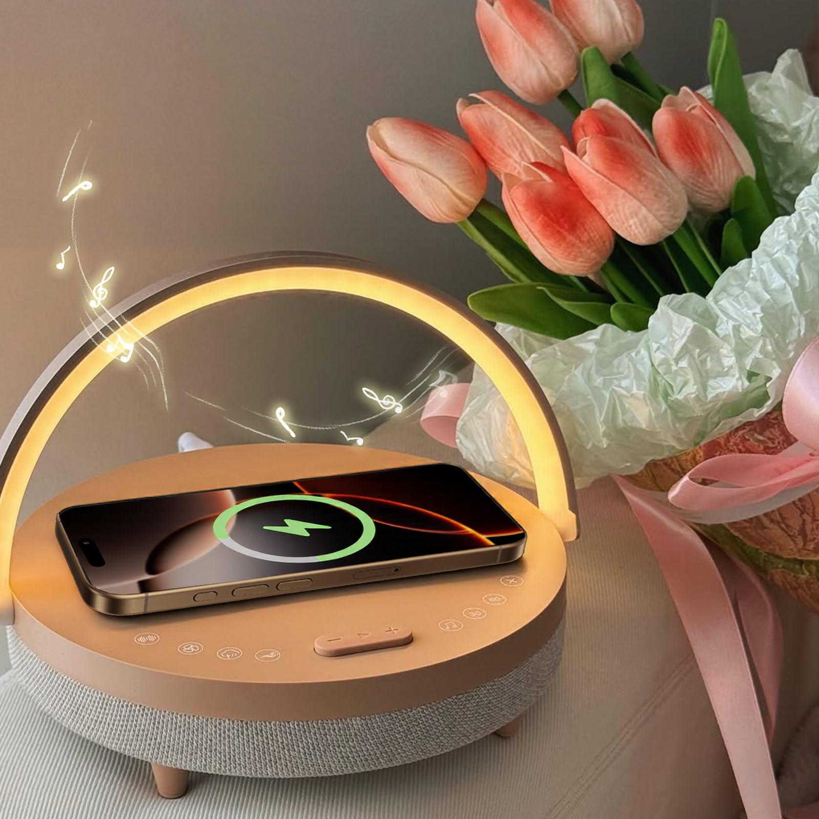Vivilumens 6in1 bedside lamp displaying multiple functions for nightstand convenience