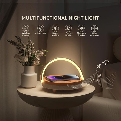 Vivilumens bedside lamp Bluetooth speaker playing music with soft glow