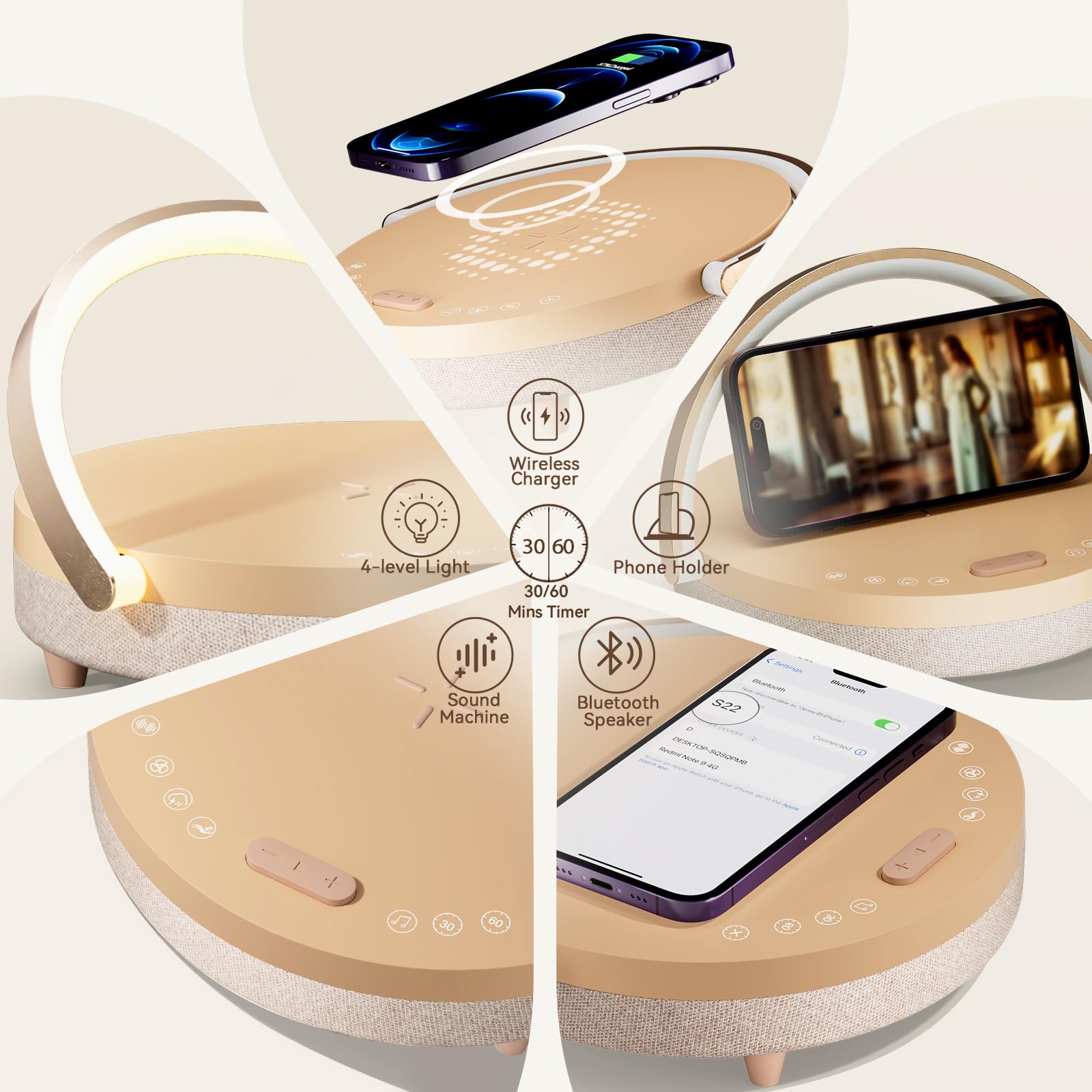 Vivilumens bedside lamp phone holder keeping device accessible