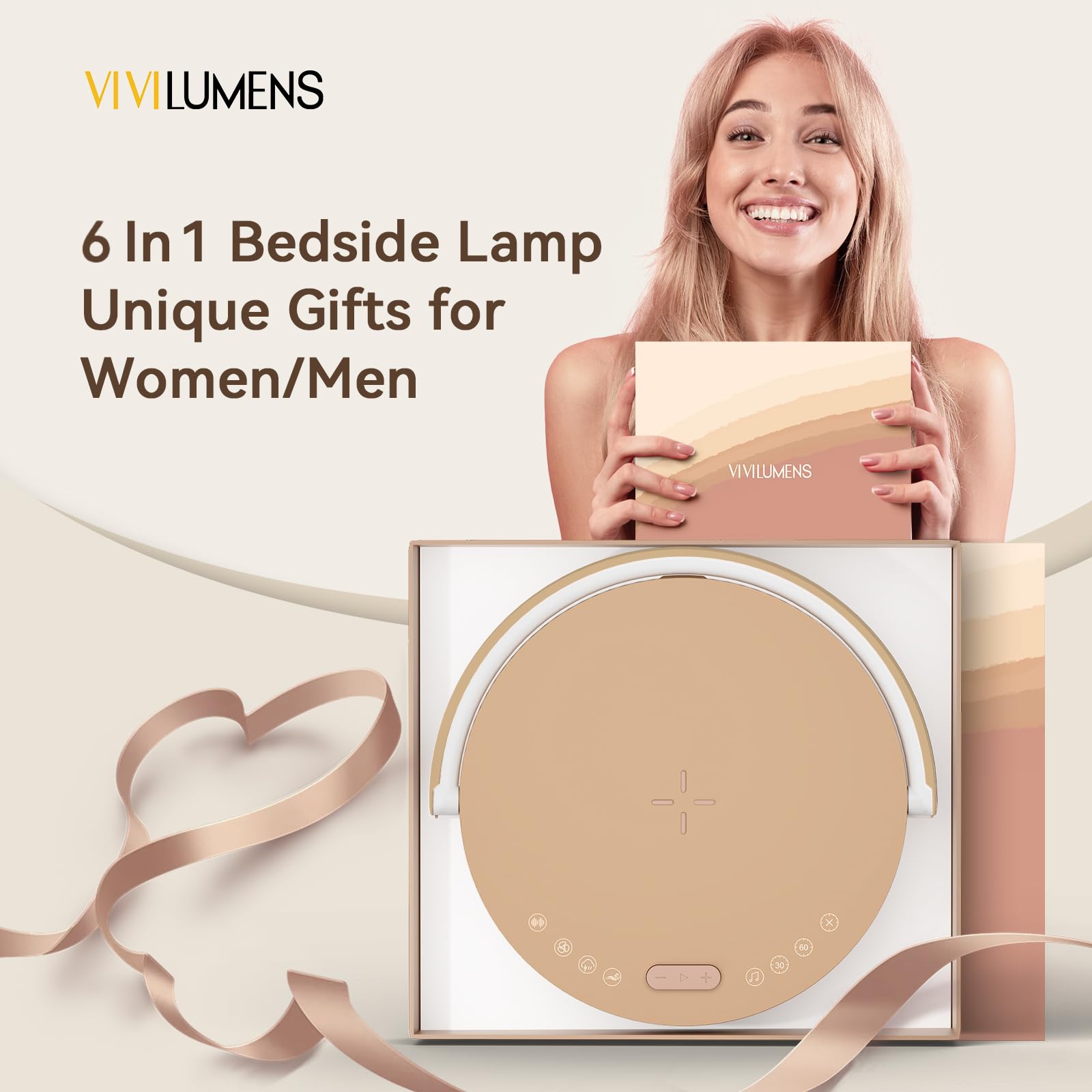 Vivilumens bedside lamp wireless charger ready for a phone on top