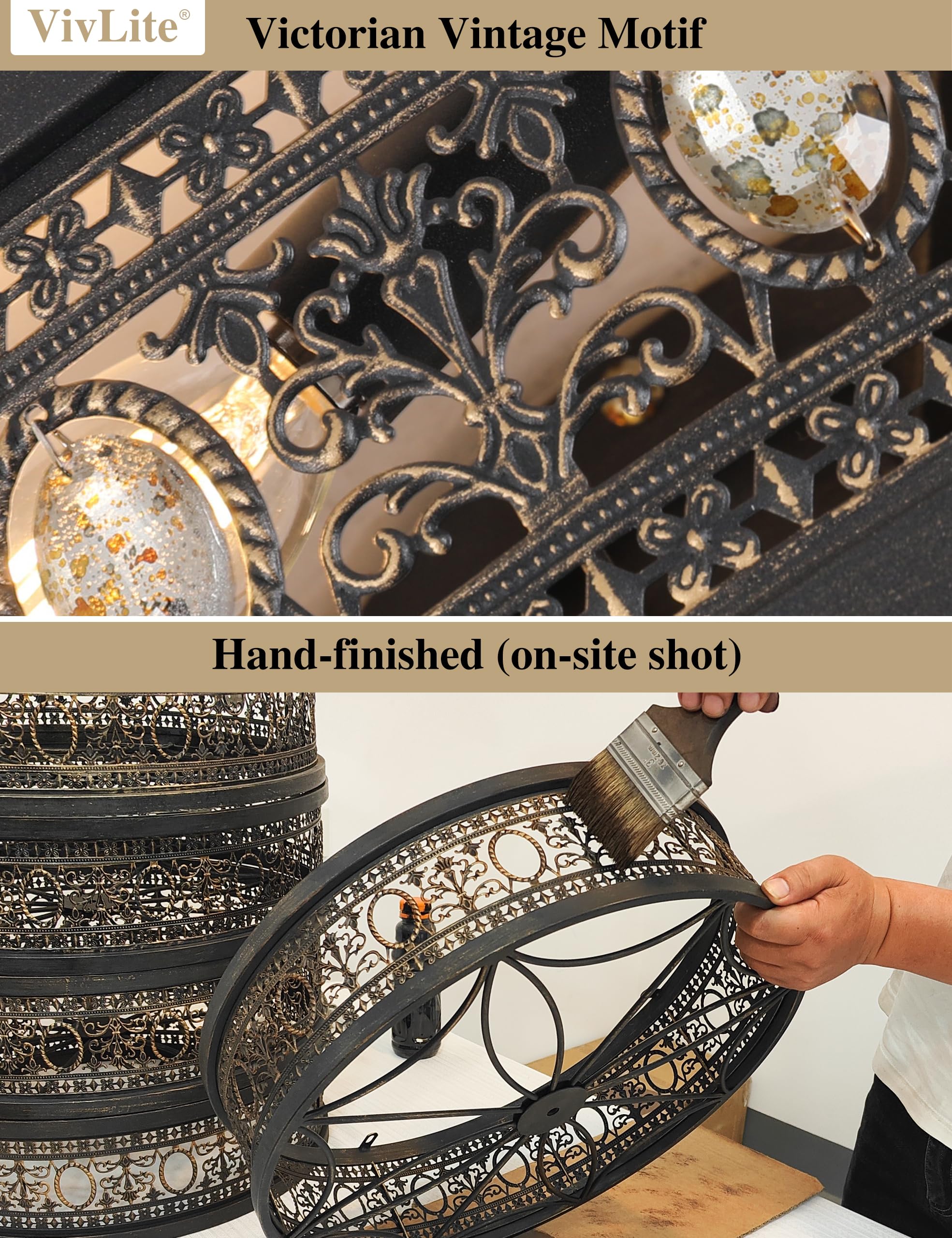 Vivlite distressed crystal accents shimmer in dining rooms when lit.