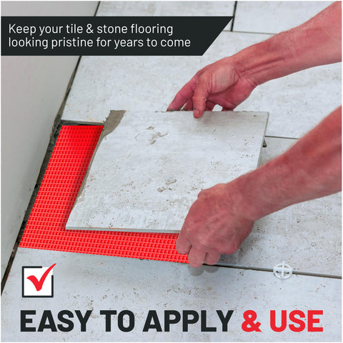 Vivlly uncoupling membrane in a basement tile project for movement absorption.