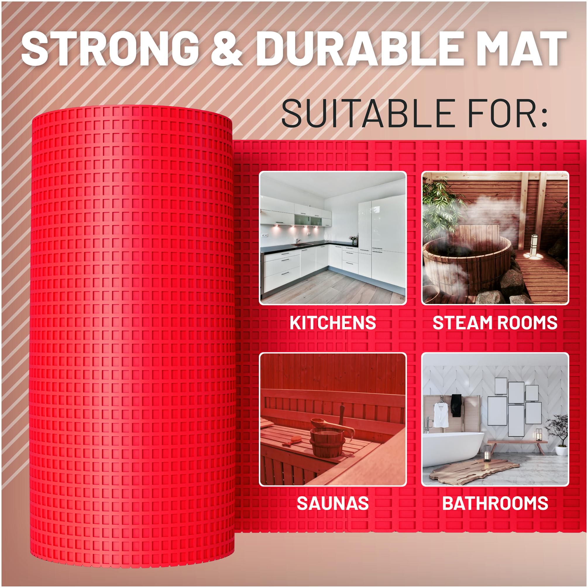 Vivlly uncoupling membrane with waterproof barrier protects bathroom surfaces.